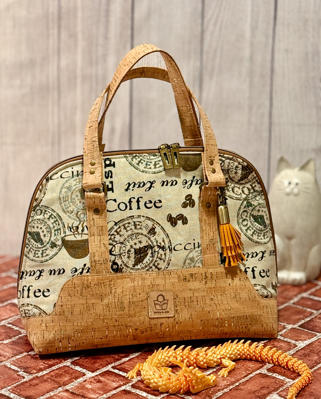 Boronia Bowler Bag, Cork & Cotton Canvas
