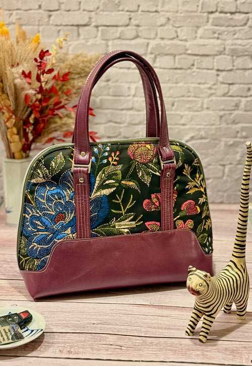 Boronia Bowler Bag, Leather & Canvas